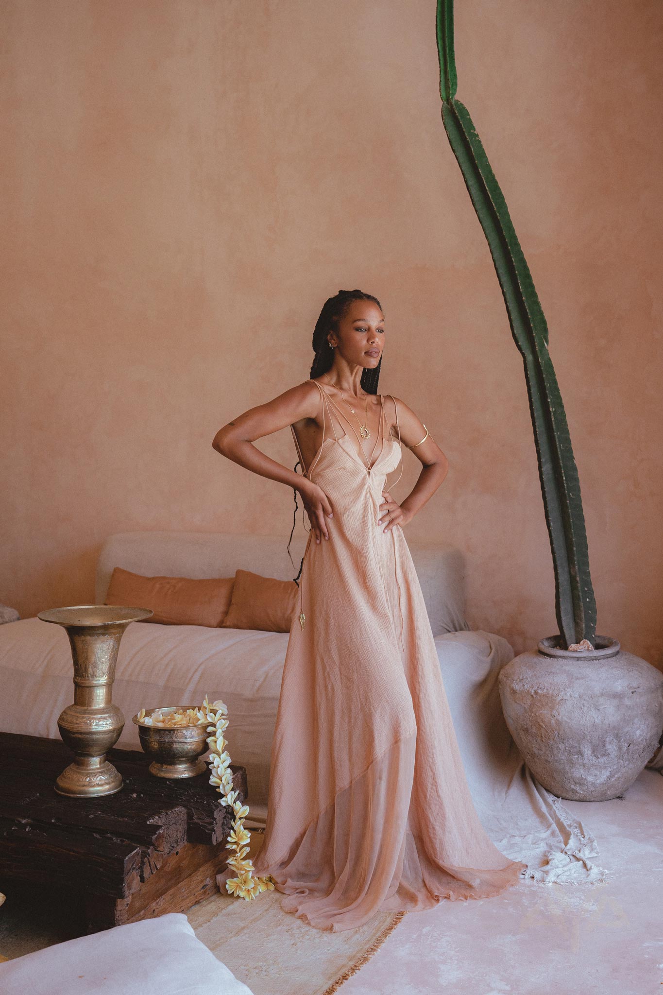 Powder Pink Padma Dress • Bohemian Handloomed Dress • Greek Goddess Summer Dress - AYA SW IDR