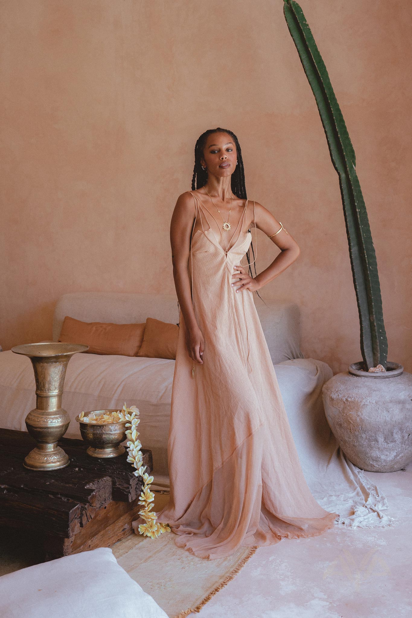 Powder Pink Padma Dress • Bohemian Handloomed Dress • Greek Goddess Summer Dress - AYA SW IDR