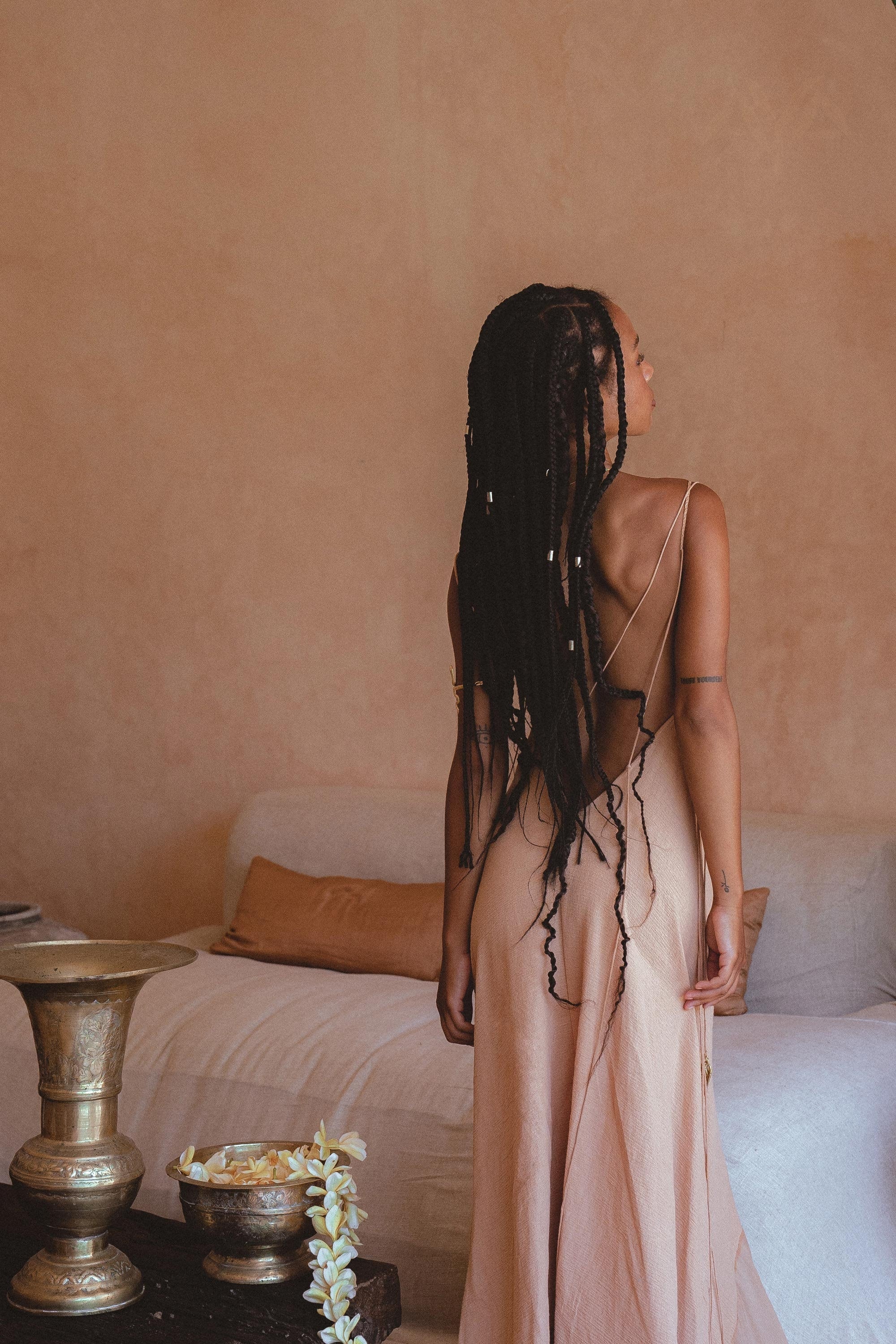 Powder Pink Padma Dress • Bohemian Handloomed Dress • Greek Goddess Summer Dress - AYA SW IDR