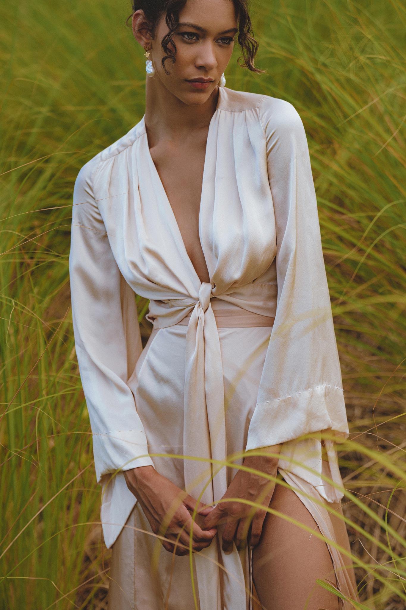 Powder Pink Venus Peace Silk Blouse • Ombre Goddess Top • Boho Wrap Top - AYA SW IDR