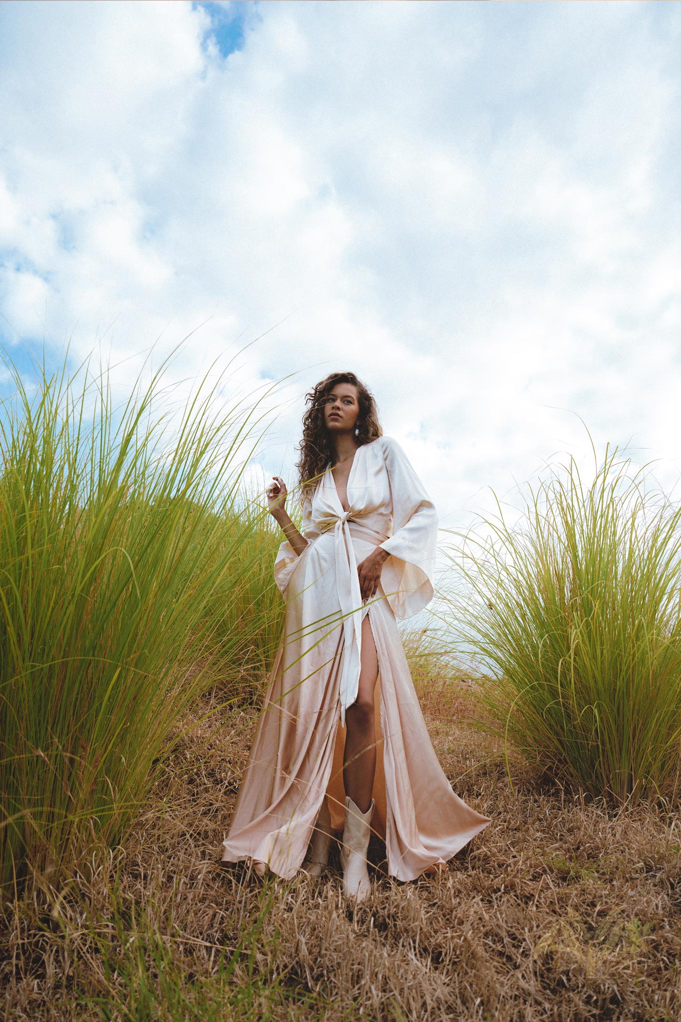 Powder Pink Venus Peace Silk Blouse • Ombre Goddess Top • Boho Wrap Top - AYA SW IDR