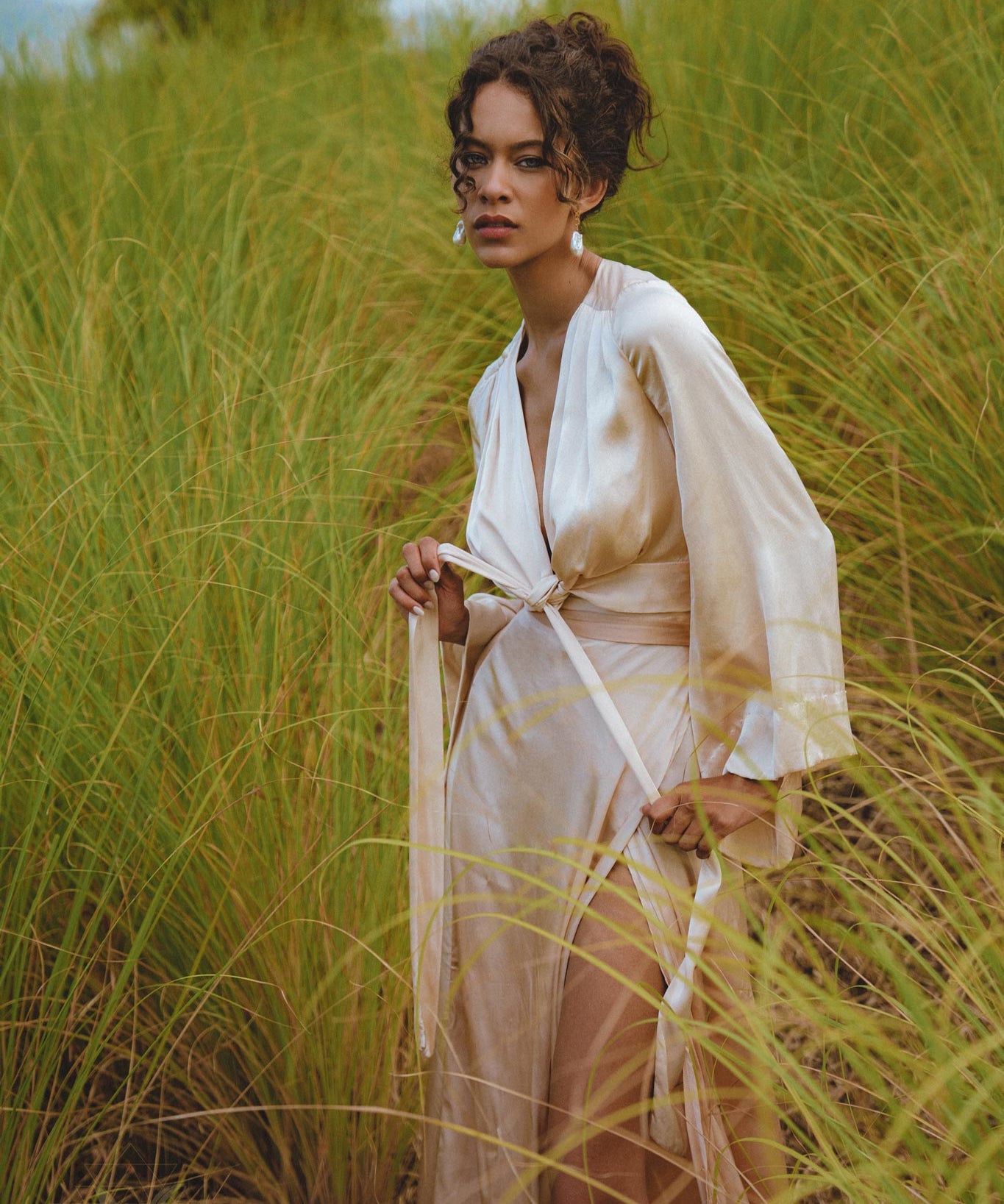 Powder Pink Venus Peace Silk Blouse • Ombre Goddess Top • Boho Wrap Top - AYA SW IDR