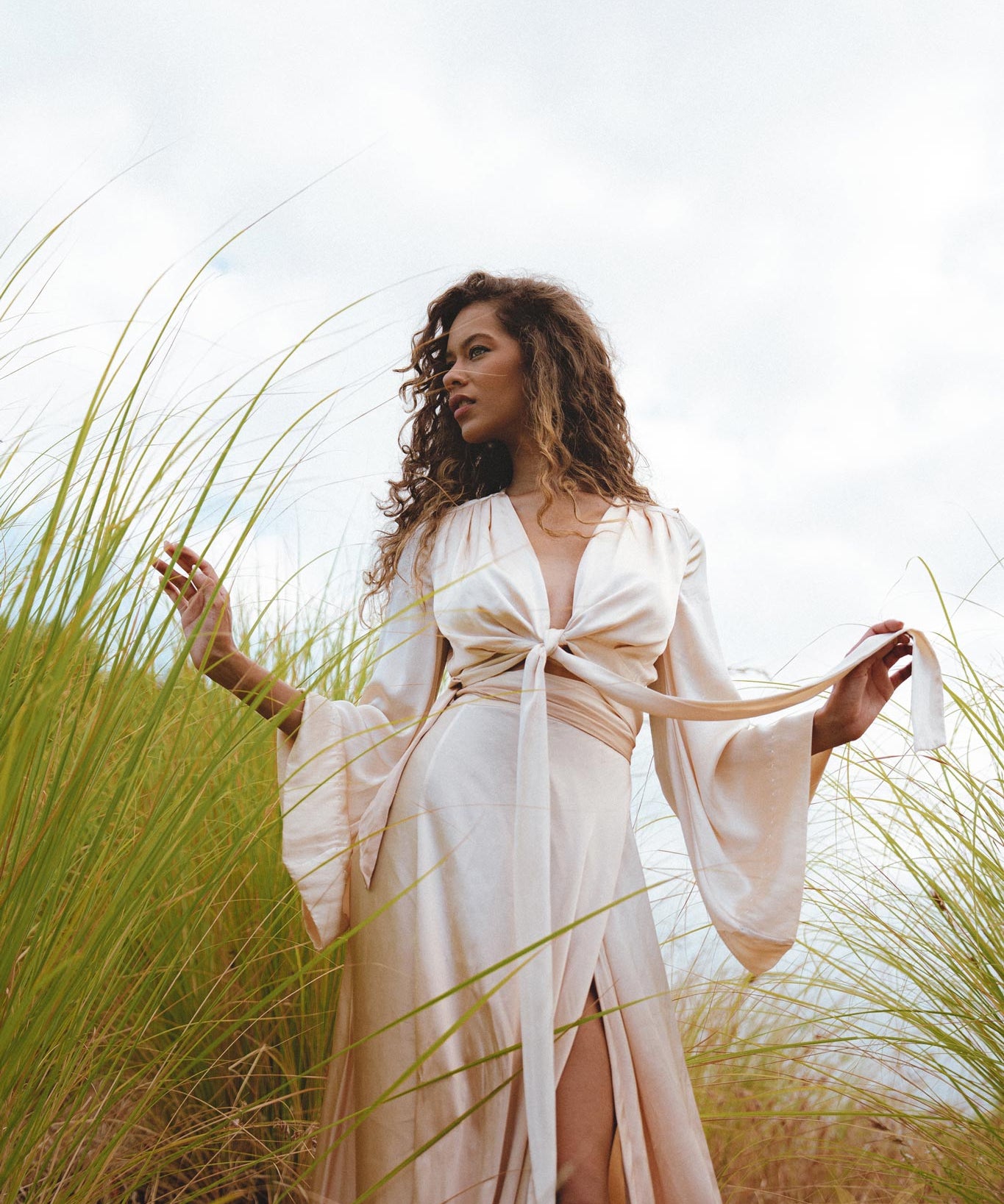 Powder Pink Venus Peace Silk Blouse • Ombre Goddess Top • Boho Wrap Top - AYA SW IDR