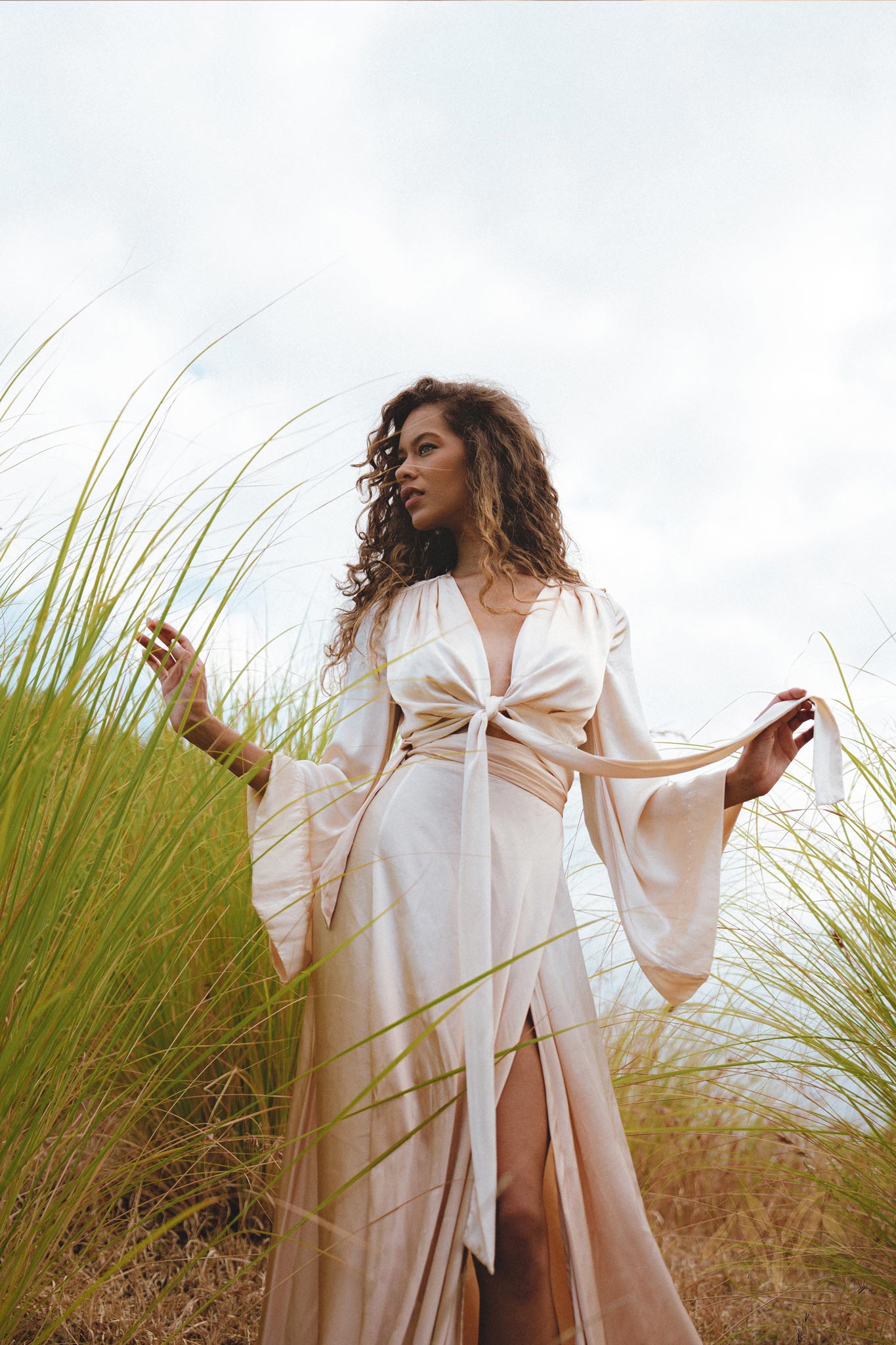 Powder Pink Venus Peace Silk Blouse • Ombre Goddess Top • Boho Wrap Top - AYA SW IDR