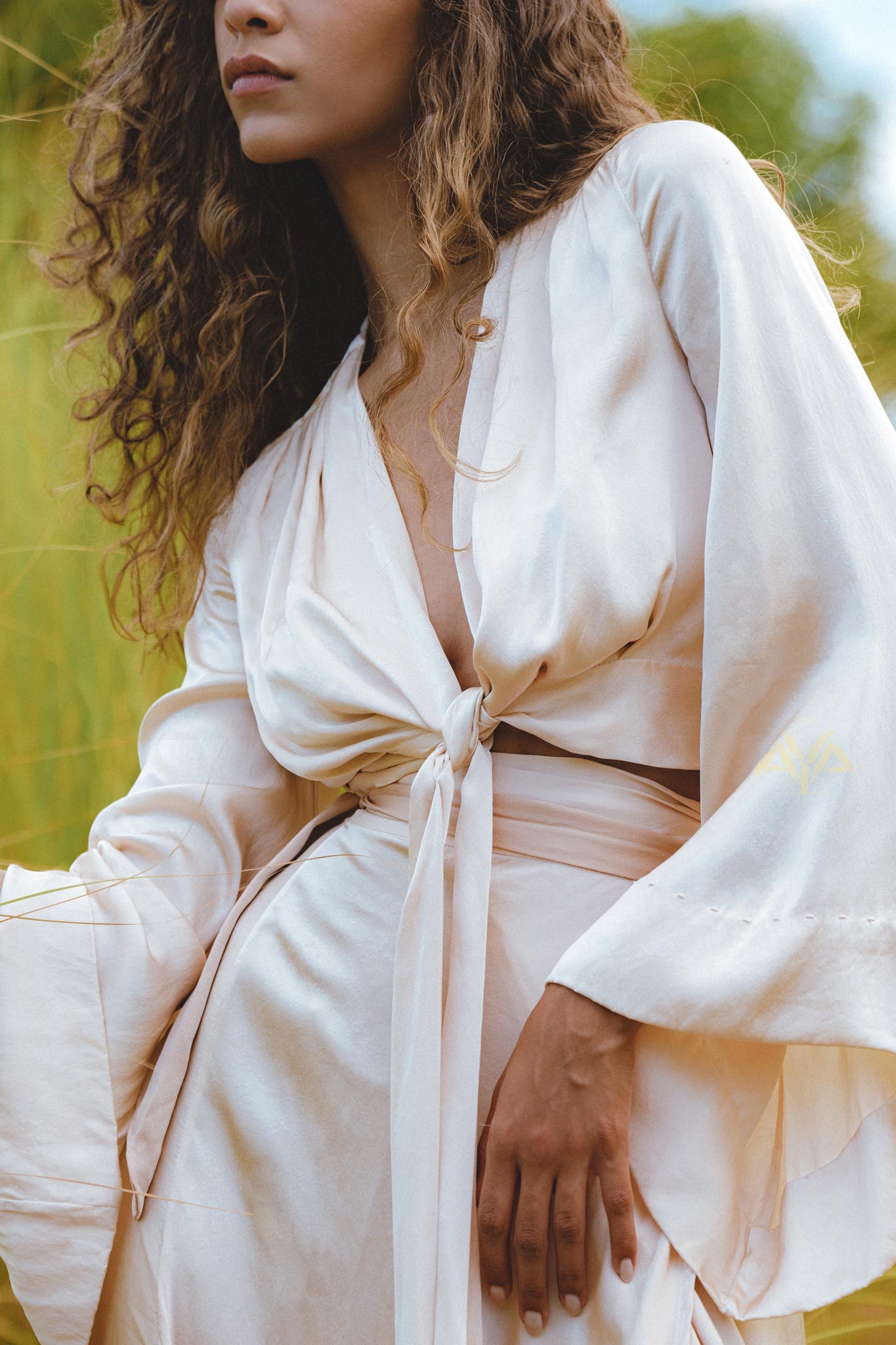 Powder Pink Venus Peace Silk Blouse • Ombre Goddess Top • Boho Wrap Top - AYA SW IDR