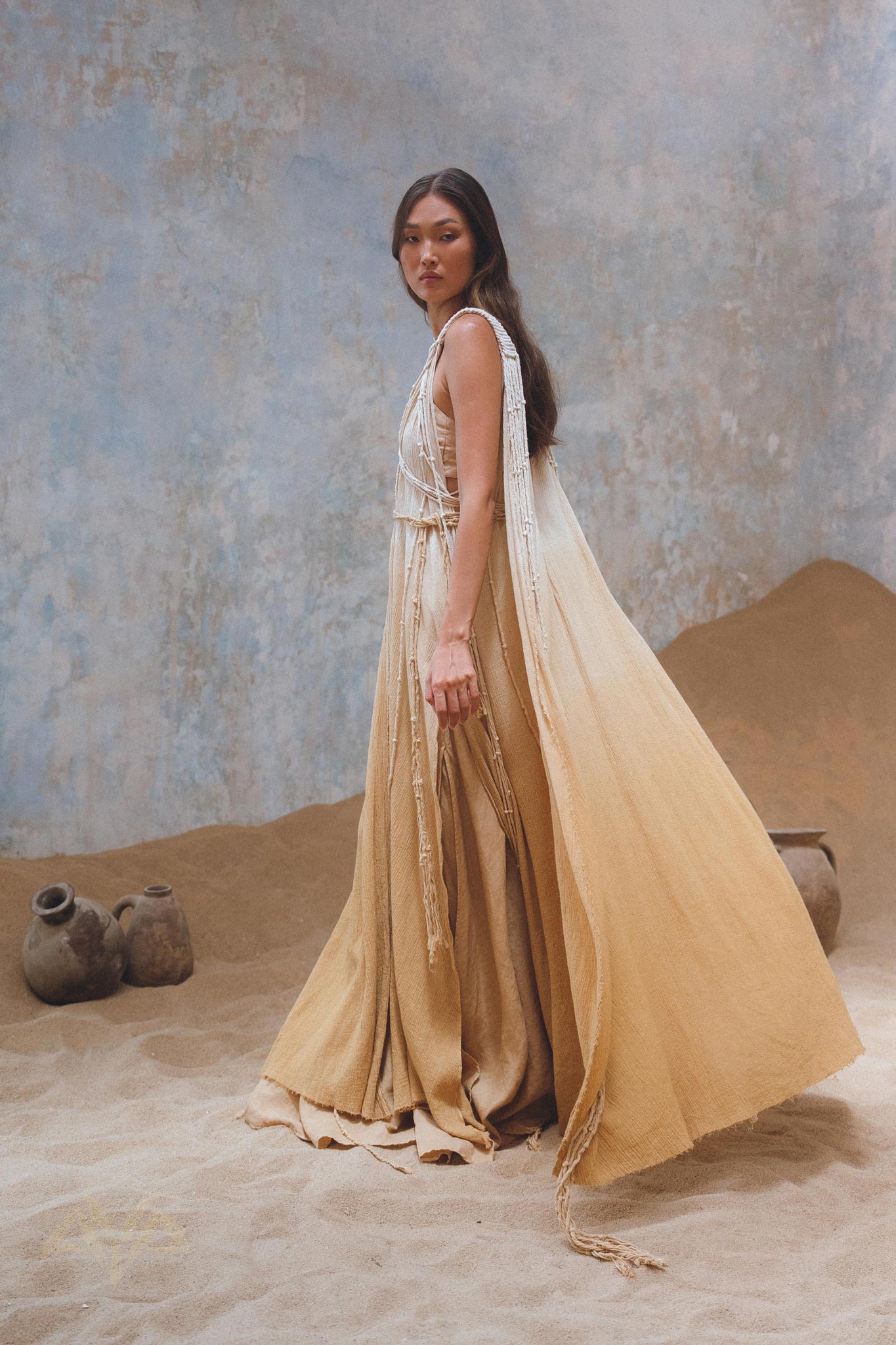 Powder Yellow Athena Cape • Bohemian Ombré Macrame Cape Dress • multiway Cover Up - AYA SW IDR