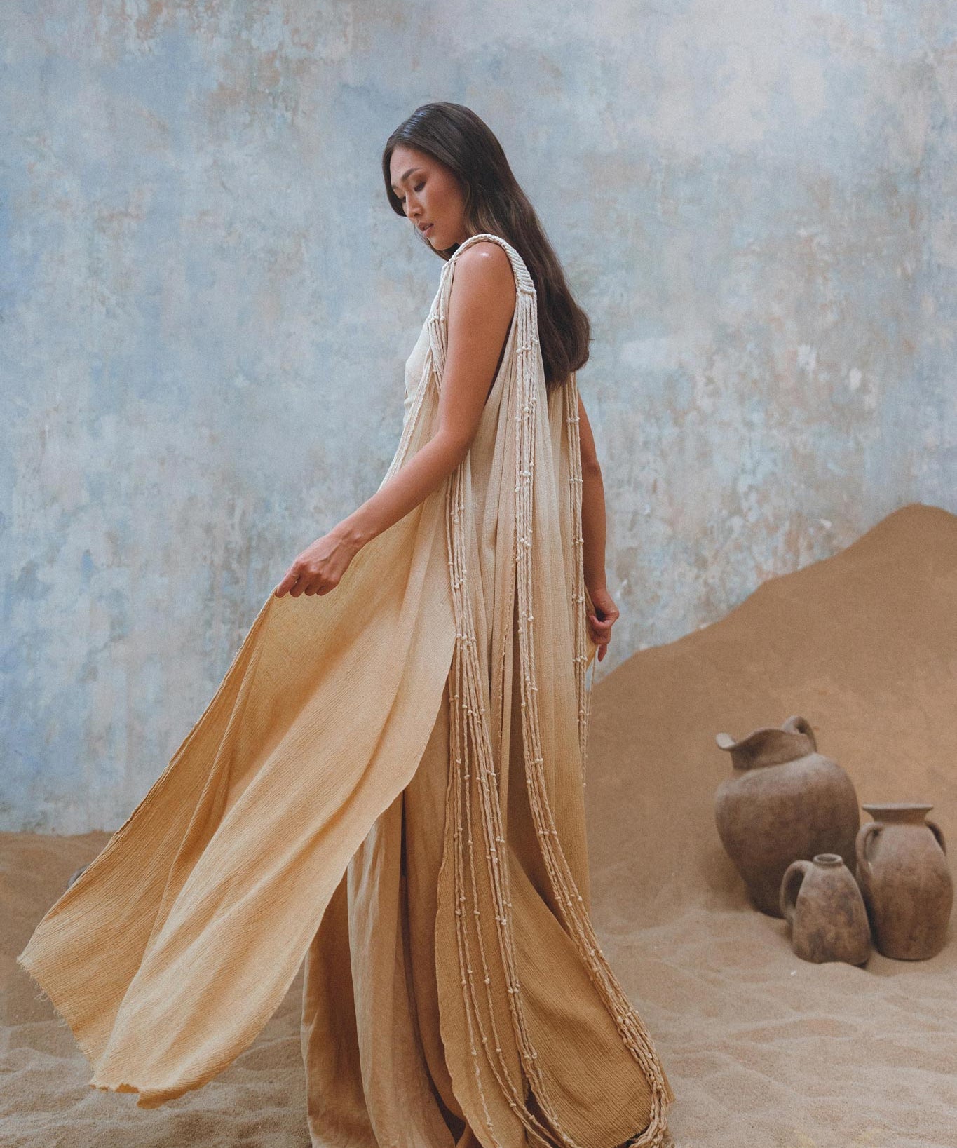 Powder Yellow Athena Cape • Bohemian Ombré Macrame Cape Dress • multiway Cover Up - AYA SW IDR