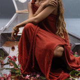 Red Aurora Greek Goddess Dress • Boho Macrame Dress • Boho Sustainable Dress - AYA SW IDR