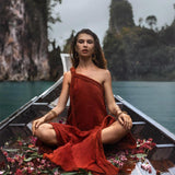 Red Aurora Greek Goddess Dress • Boho Macrame Dress • Boho Sustainable Dress - AYA SW IDR