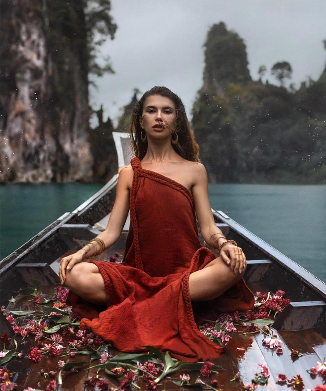 Red Aurora Greek Goddess Dress • Boho Macrame Dress • Boho Sustainable Dress - AYA SW IDR