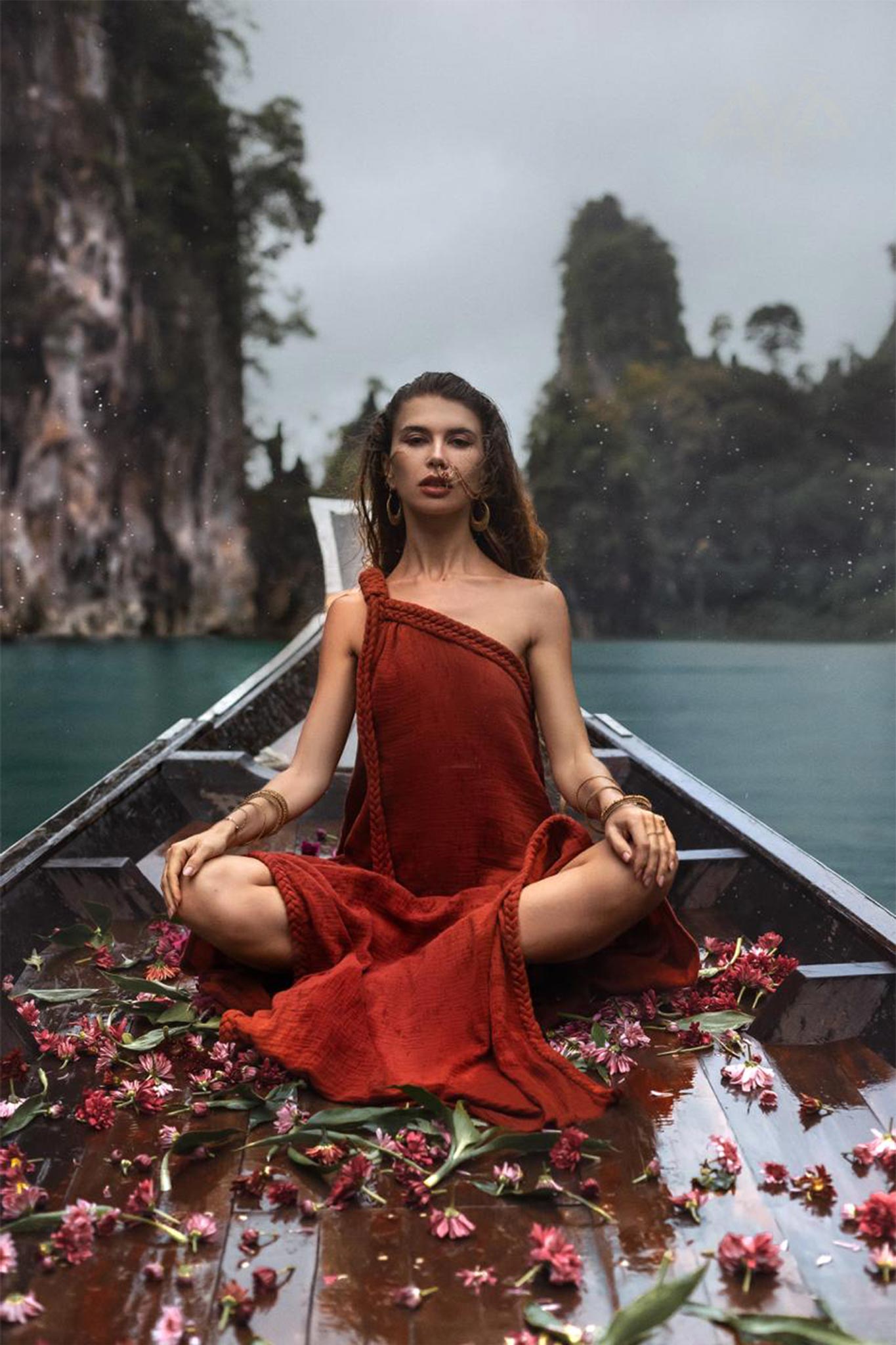Red Aurora Greek Goddess Dress • Boho Macrame Dress • Boho Sustainable Dress - AYA SW IDR
