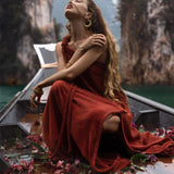 Red Aurora Greek Goddess Dress • Boho Macrame Dress • Boho Sustainable Dress - AYA SW IDR