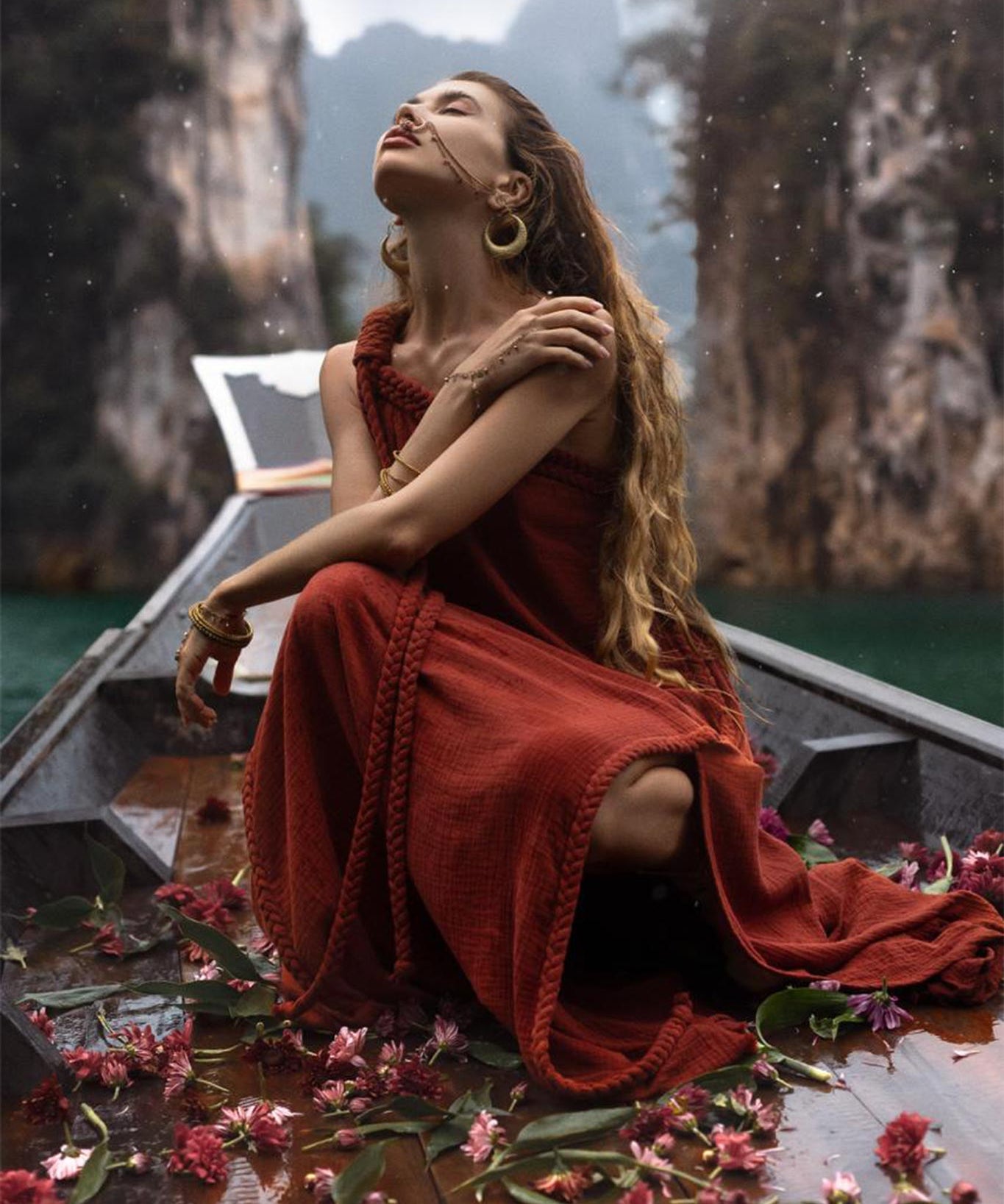 Red Aurora Greek Goddess Dress • Boho Macrame Dress • Boho Sustainable Dress - AYA SW IDR
