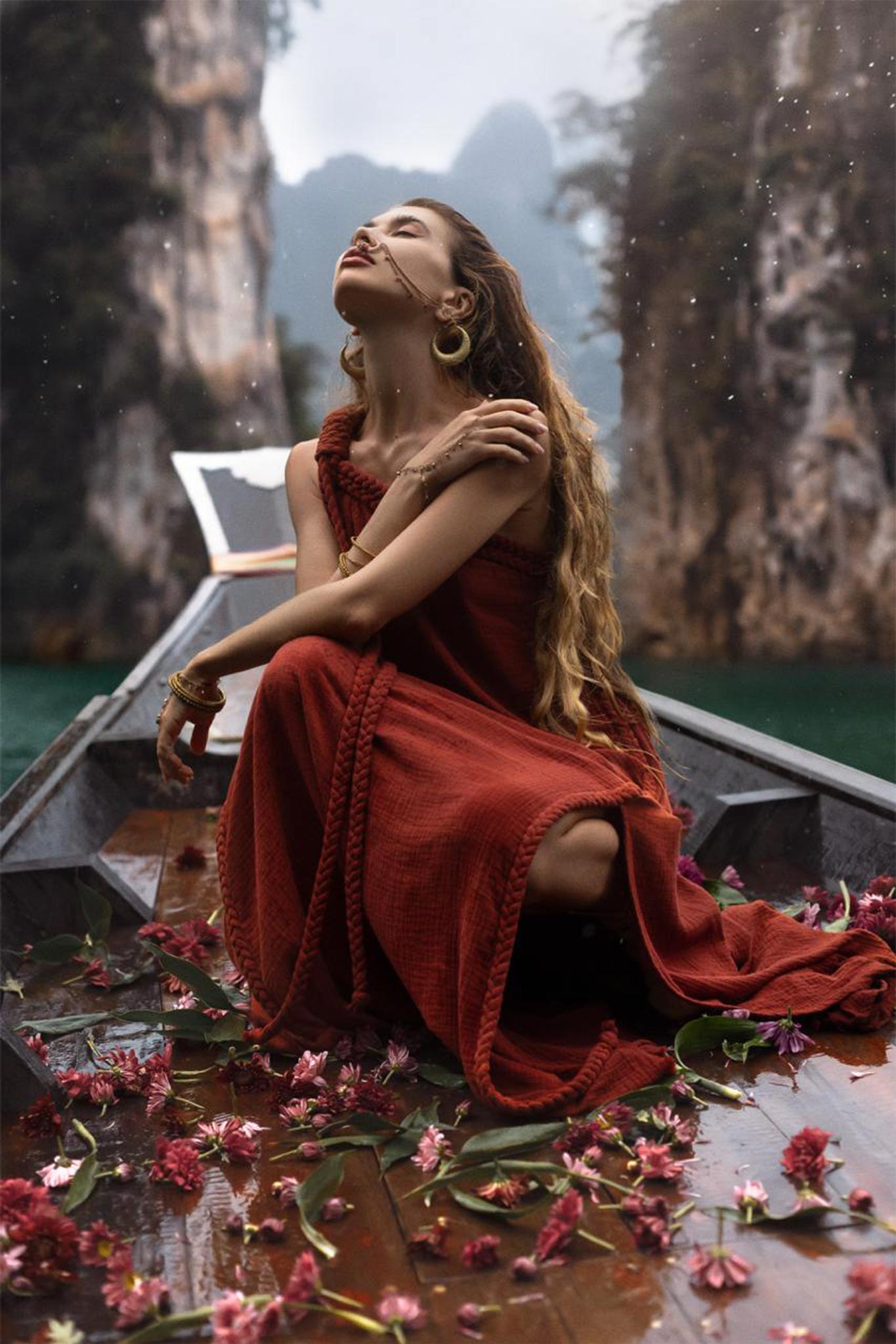 Red Aurora Greek Goddess Dress • Boho Macrame Dress • Boho Sustainable Dress - AYA SW IDR