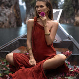 Red Aurora Greek Goddess Dress • Boho Macrame Dress • Boho Sustainable Dress - AYA SW IDR
