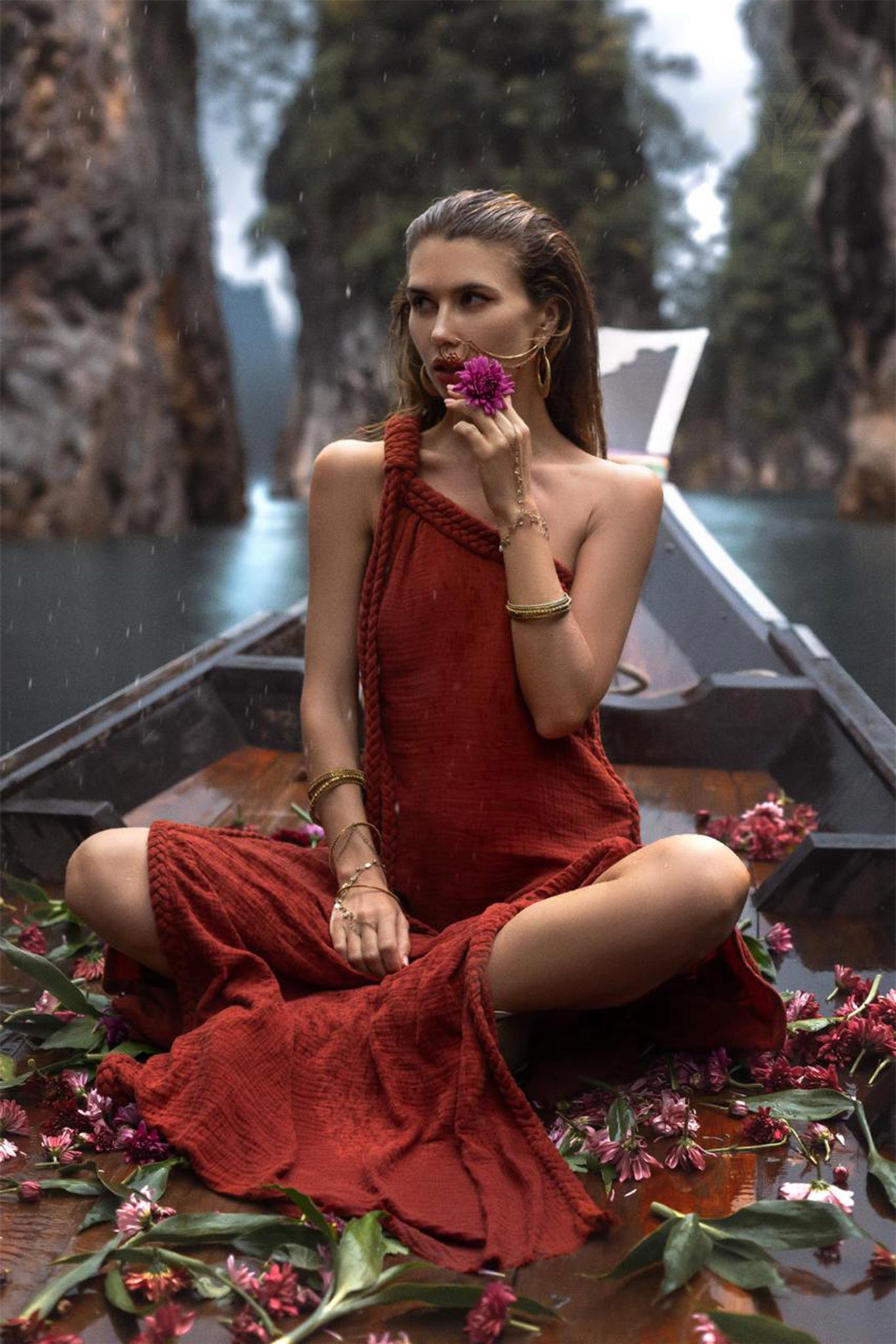 Red Aurora Greek Goddess Dress • Boho Macrame Dress • Boho Sustainable Dress - AYA SW IDR