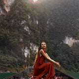 Red Aurora Greek Goddess Dress • Boho Macrame Dress • Boho Sustainable Dress - AYA SW IDR