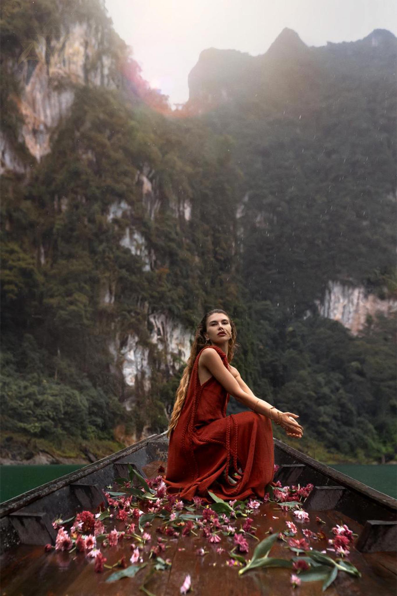 Red Aurora Greek Goddess Dress • Boho Macrame Dress • Boho Sustainable Dress - AYA SW IDR