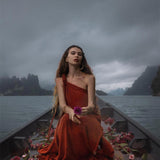 Red Aurora Greek Goddess Dress • Boho Macrame Dress • Boho Sustainable Dress - AYA SW IDR
