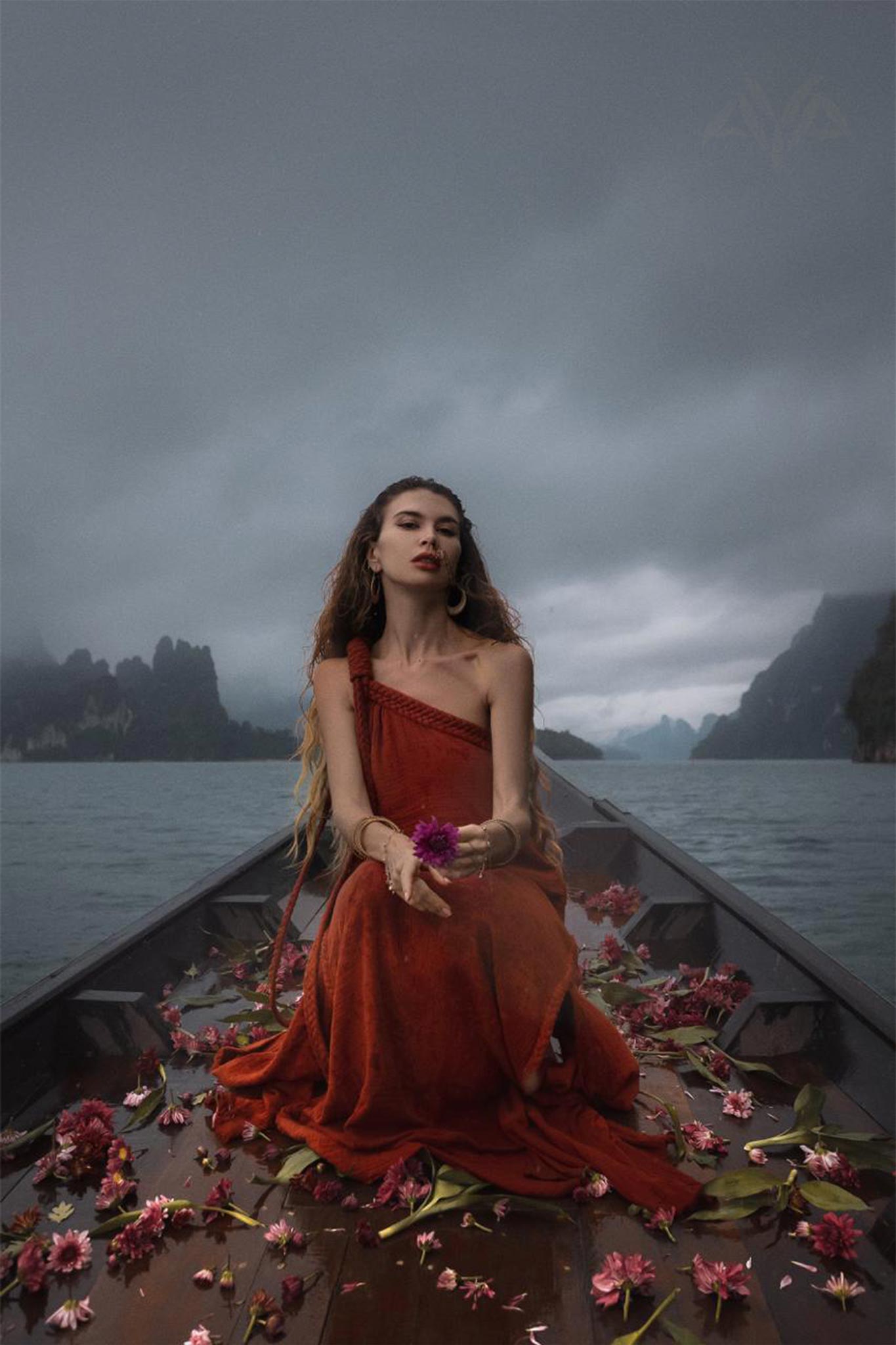 Red Aurora Greek Goddess Dress • Boho Macrame Dress • Boho Sustainable Dress - AYA SW IDR