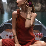 Red Aurora Greek Goddess Dress • Boho Macrame Dress • Boho Sustainable Dress - AYA SW IDR