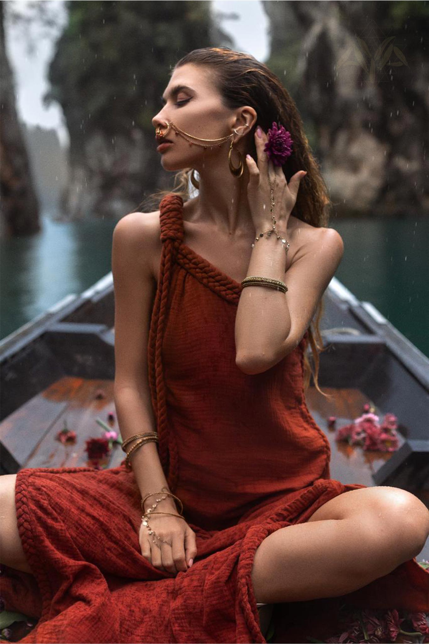 Red Aurora Greek Goddess Dress • Boho Macrame Dress • Boho Sustainable Dress - AYA SW IDR