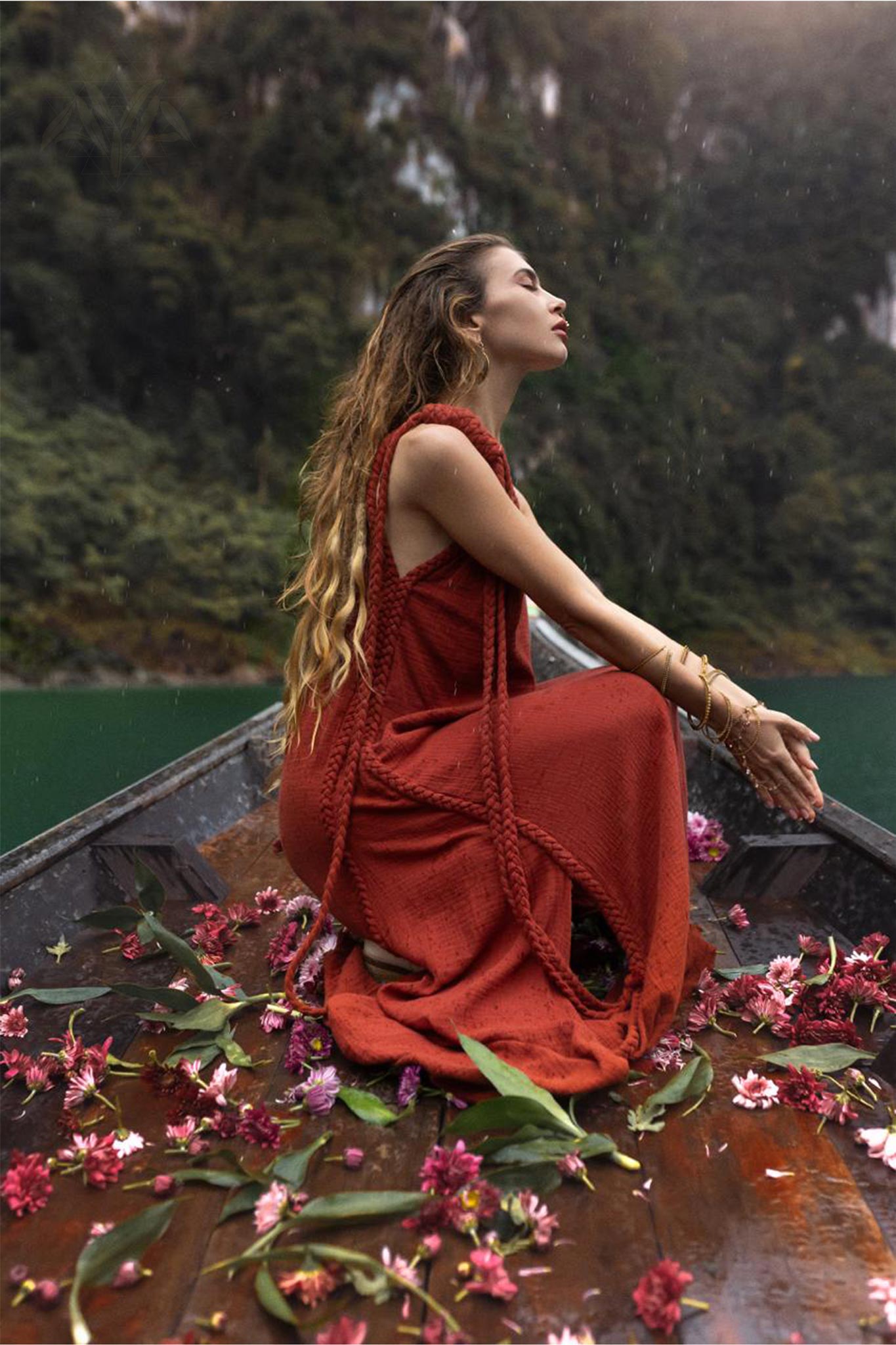 Red Aurora Greek Goddess Dress • Boho Macrame Dress • Boho Sustainable Dress - AYA SW IDR
