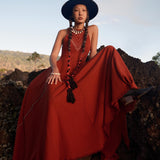 Red Bhakti Dress • Boho A Line Goddess Dress • Minimalist Cocktail Dress - AYA SW IDR