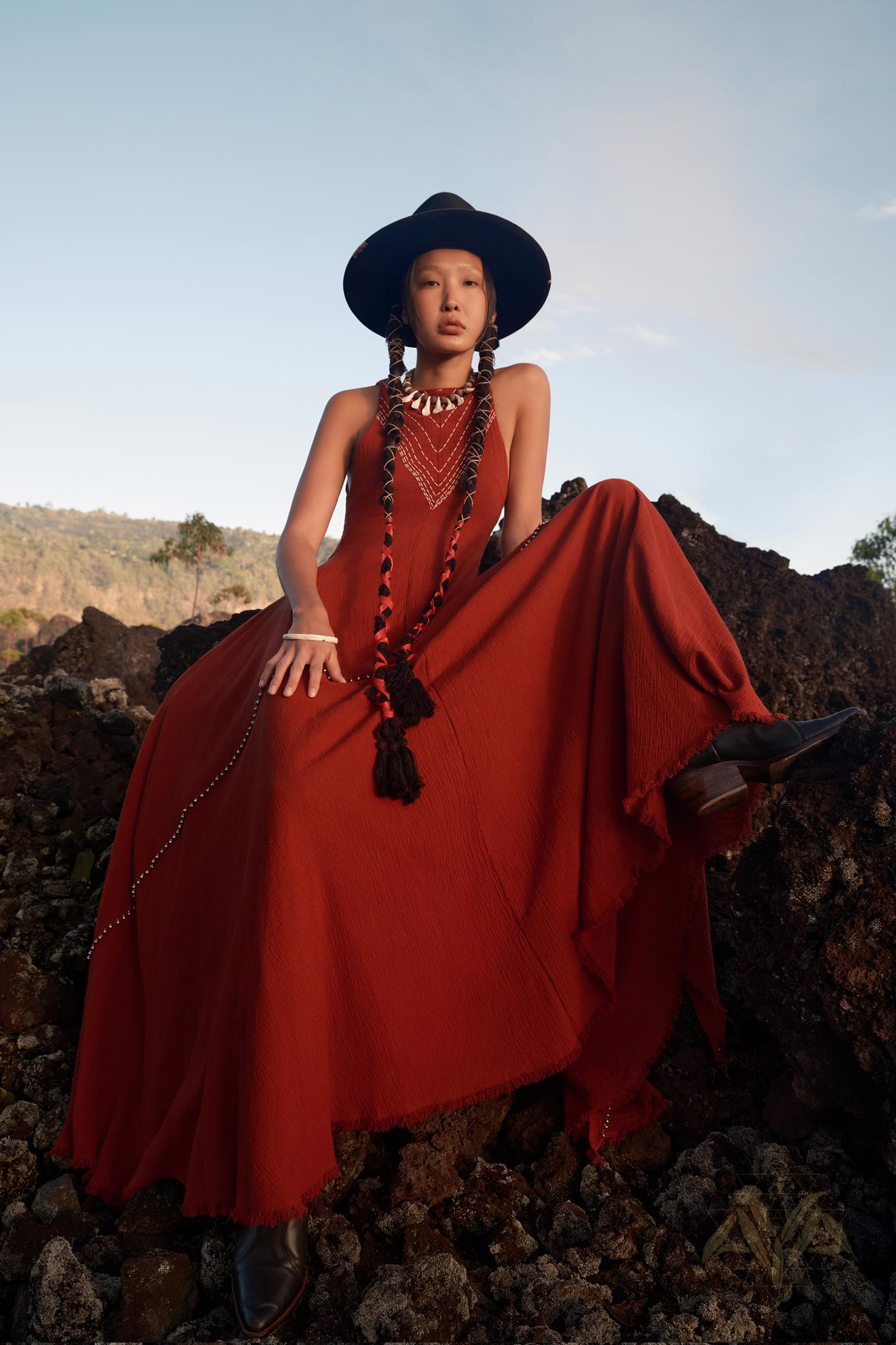 Red Bhakti Dress • Boho A Line Goddess Dress • Minimalist Cocktail Dress - AYA SW IDR