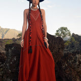 Red Bhakti Dress • Boho A Line Goddess Dress • Minimalist Cocktail Dress - AYA SW IDR