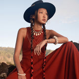 Red Bhakti Dress • Boho A Line Goddess Dress • Minimalist Cocktail Dress - AYA SW IDR