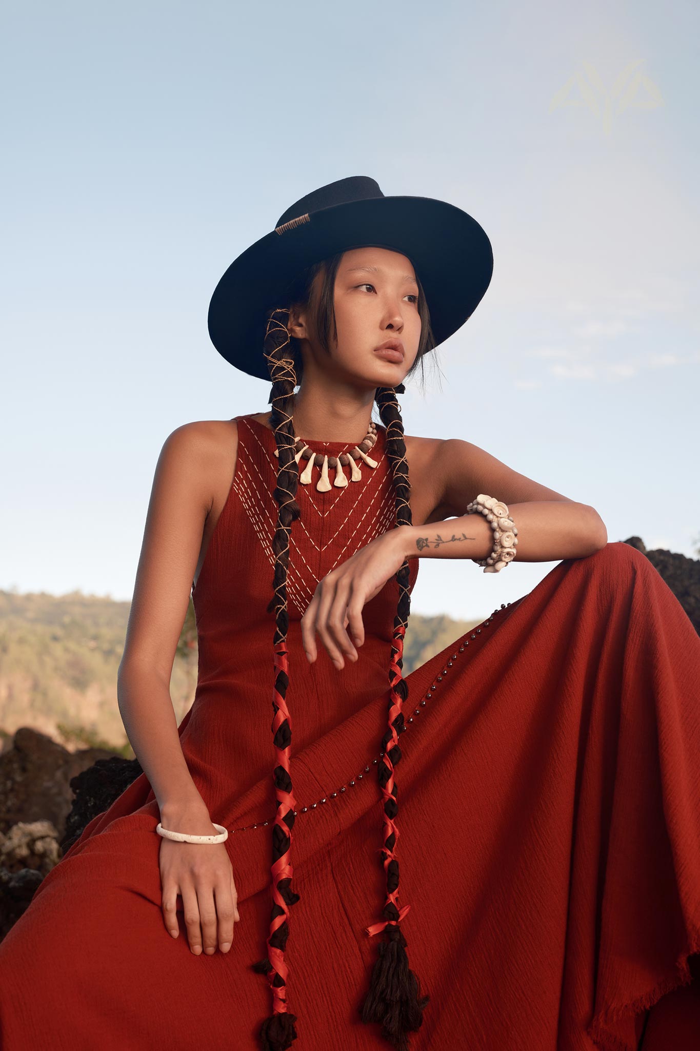 Red Bhakti Dress • Boho A Line Goddess Dress • Minimalist Cocktail Dress - AYA SW IDR