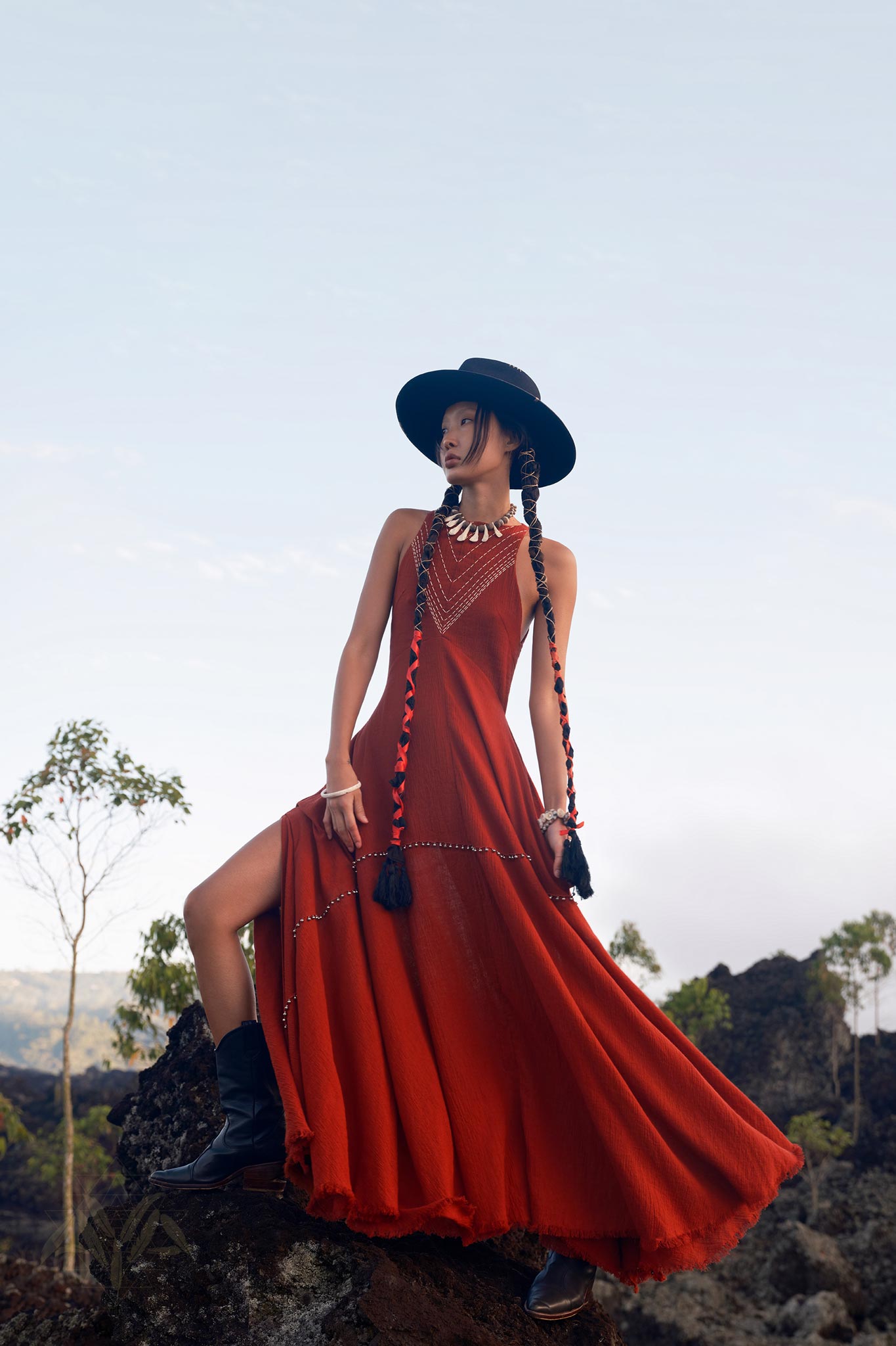 Red Bhakti Dress • Boho A Line Goddess Dress • Minimalist Cocktail Dress - AYA SW IDR