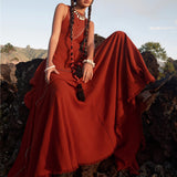 Red Bhakti Dress • Boho A Line Goddess Dress • Minimalist Cocktail Dress - AYA SW IDR