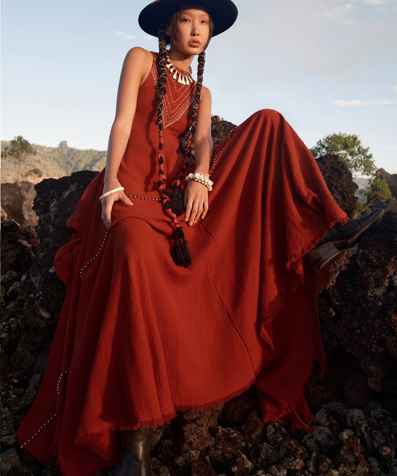 Red Bhakti Dress • Boho A Line Goddess Dress • Minimalist Cocktail Dress - AYA SW IDR