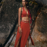 Red Boho Crop Top • Bohemian Top with Handmade Knots - AYA SW IDR