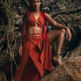 Red Boho Crop Top • Bohemian Top with Handmade Knots - AYA SW IDR