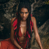 Red Boho Crop Top • Bohemian Top with Handmade Knots - AYA SW IDR