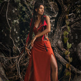 Red Boho Crop Top • Bohemian Top with Handmade Knots - AYA SW IDR