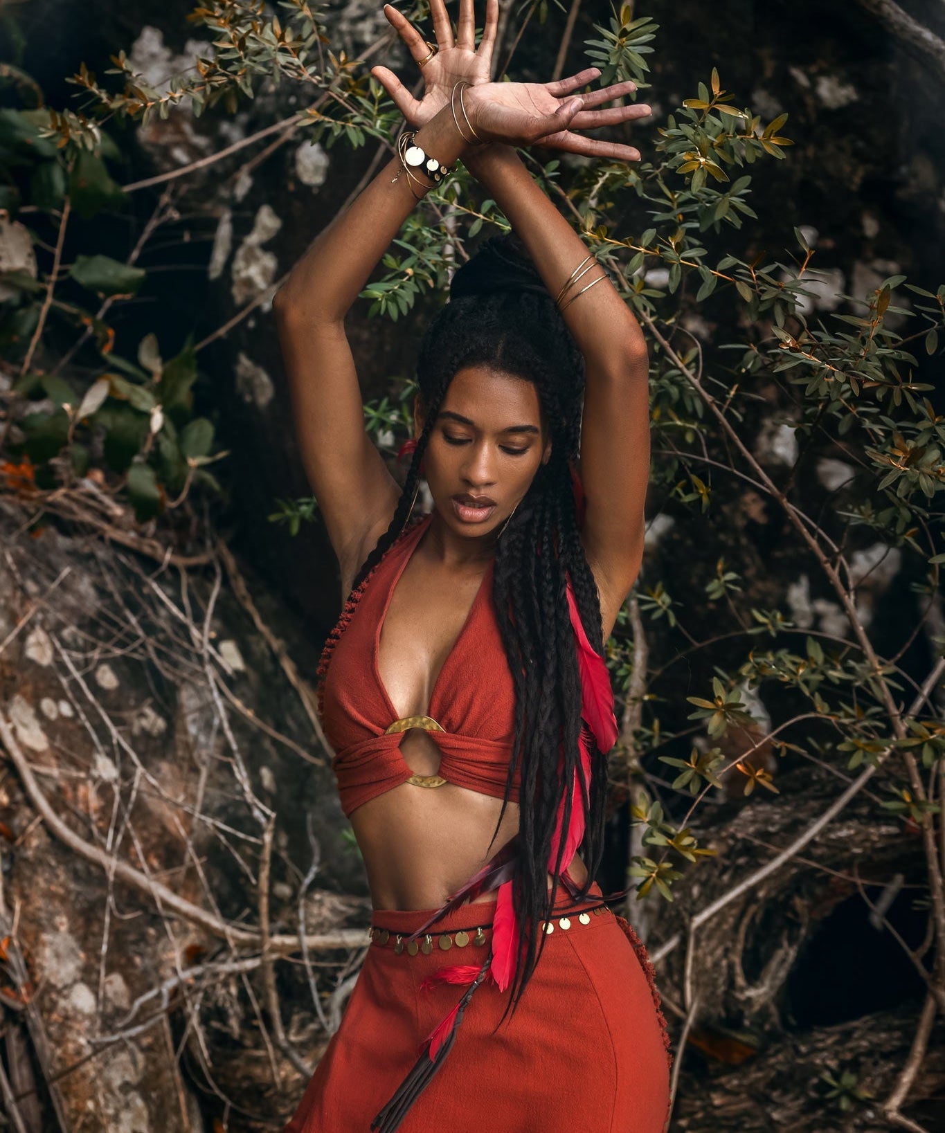 Red Boho Crop Top • Bohemian Top with Handmade Knots - AYA SW IDR