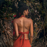 Red Boho Crop Top • Bohemian Top with Handmade Knots - AYA SW IDR