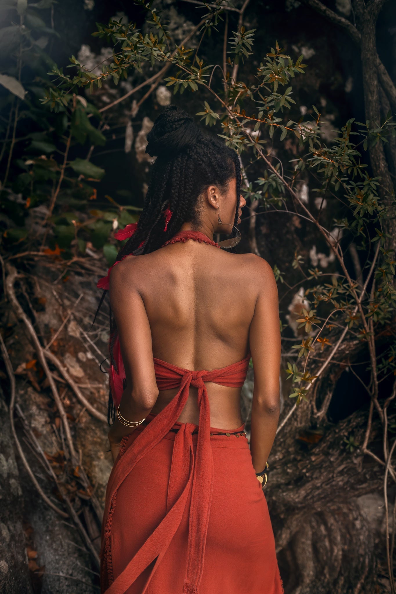 Red Boho Crop Top • Bohemian Top with Handmade Knots - AYA SW IDR
