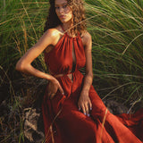 Red Goddess Dress • Fairy Tale Maxi Dress For Women • Cross Open Belly Back Dress - AYA SW IDR