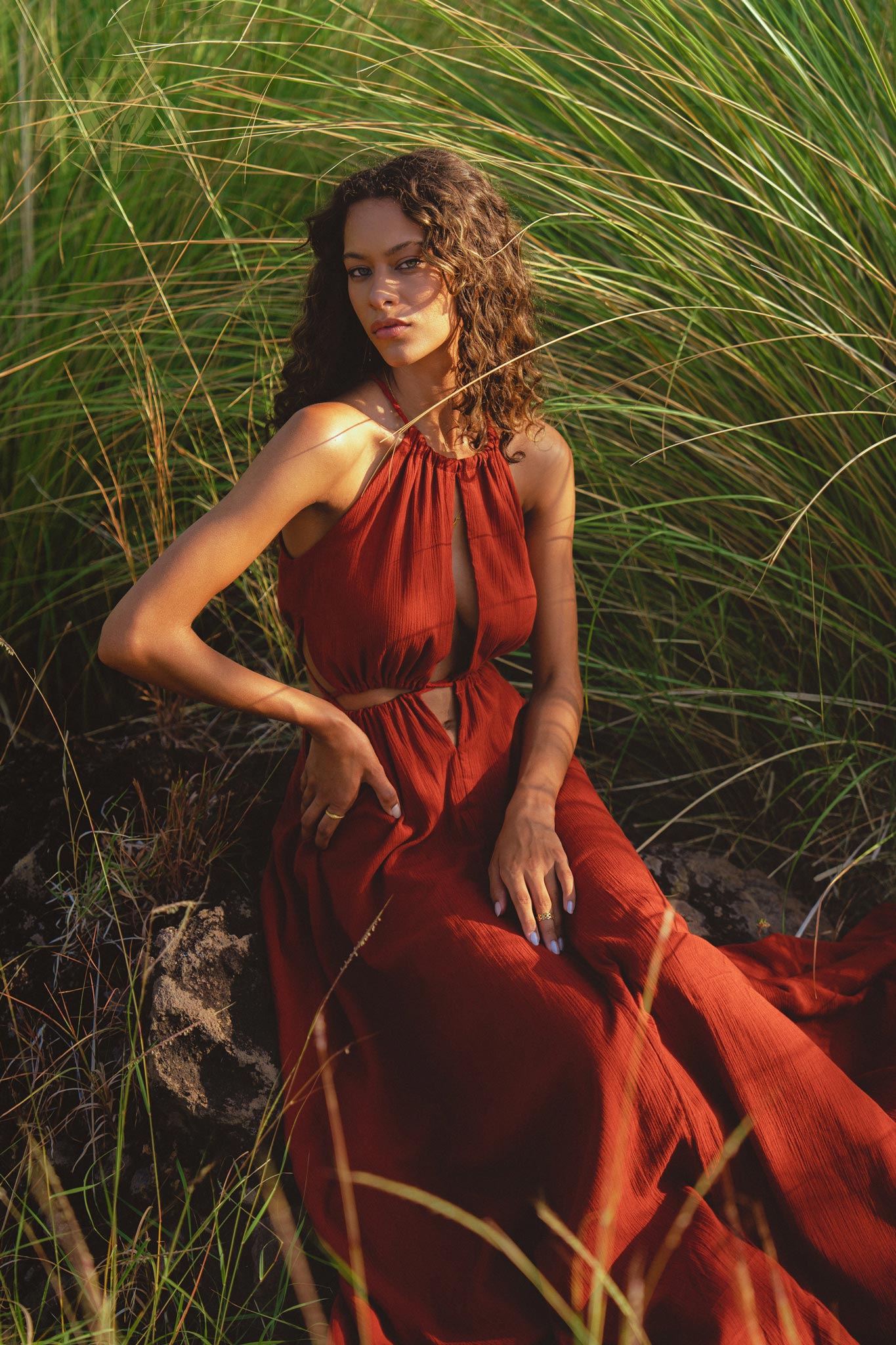 Red Goddess Dress • Fairy Tale Maxi Dress For Women • Cross Open Belly Back Dress - AYA SW IDR