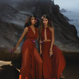 Red Goddess Dress • Fairy Tale Maxi Dress For Women • Cross Open Belly Back Dress - AYA SW IDR