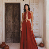 Red Goddess Dress • Fairy Tale Maxi Dress For Women • Cross Open Belly Back Dress - AYA SW IDR
