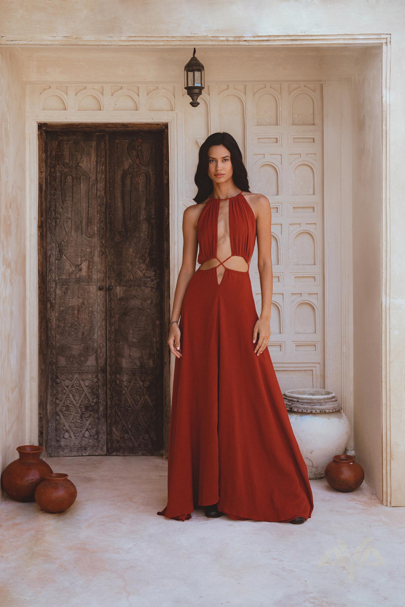 Red Goddess Dress • Fairy Tale Maxi Dress For Women • Cross Open Belly Back Dress - AYA SW IDR