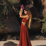 Red Goddess Dress • Fairy Tale Maxi Dress For Women • Cross Open Belly Back Dress - AYA SW IDR