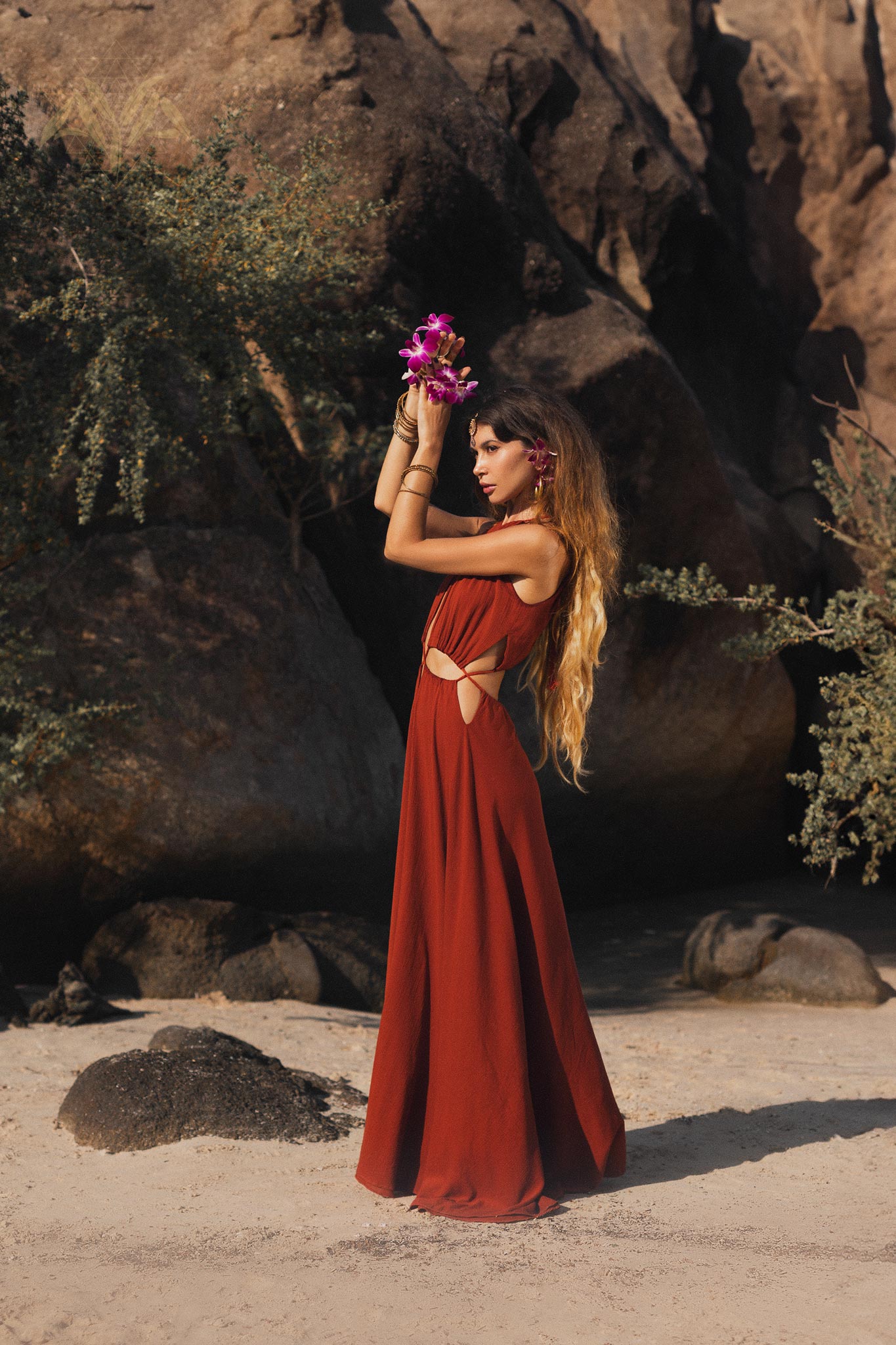 Red Goddess Dress • Fairy Tale Maxi Dress For Women • Cross Open Belly Back Dress - AYA SW IDR