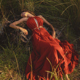 Red Goddess Dress • Fairy Tale Maxi Dress For Women • Cross Open Belly Back Dress - AYA SW IDR